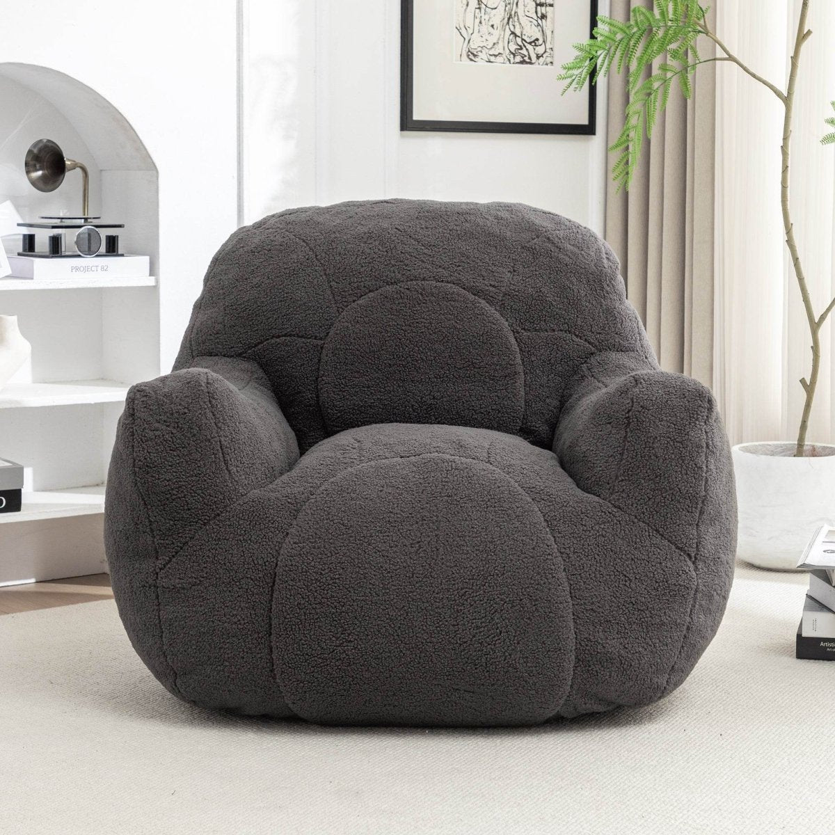 Dark Gray Teddy Foam Bean Bag Chair - Sleep Galleria