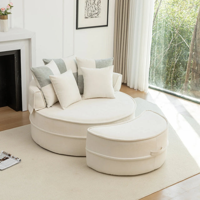 Modern Oversized Chenille Barrel Accent Chair With Ottoman - Omega Lifestyles