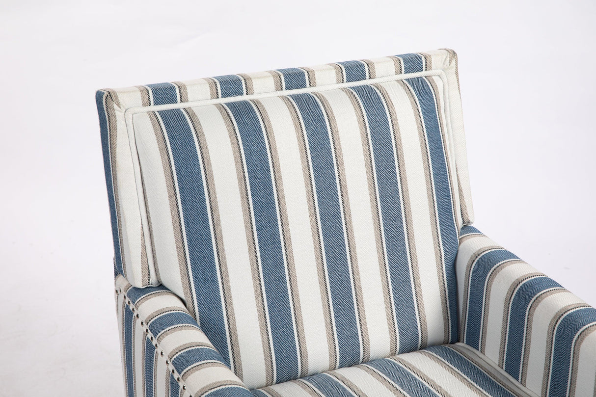 Vintage Blue White Striped Upholstered Accent Chair - Omega Lifestyles