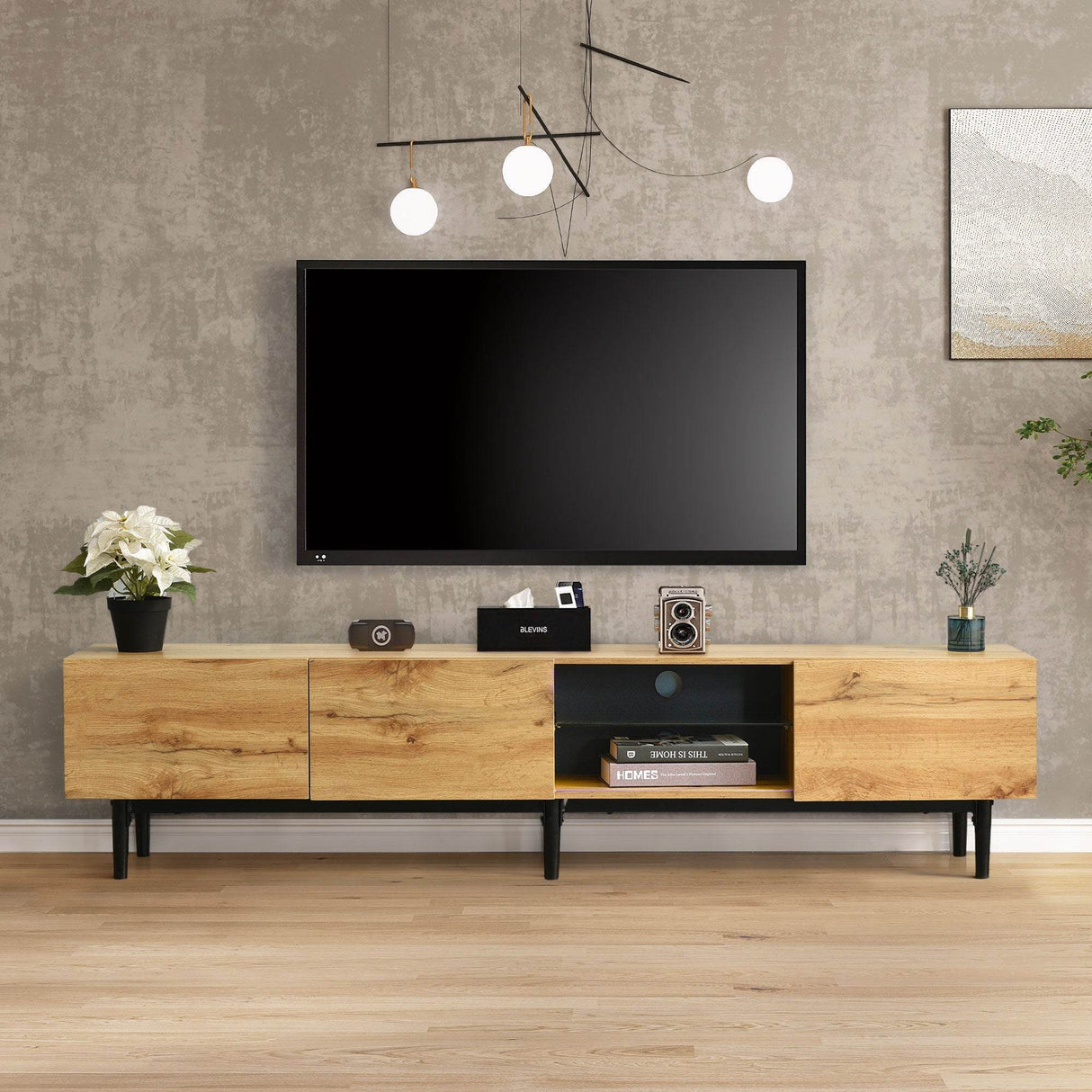Modern LED Wood Tone TV Stand With Storage - Sleep Galleria