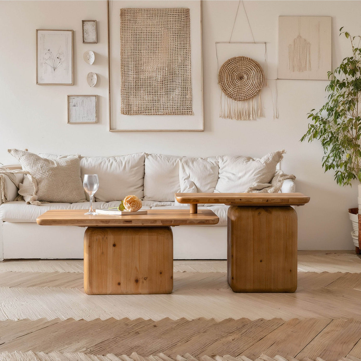 Vintage Style Natural Wood Grain Coffee Table Set Of 2 - Sleep Galleria