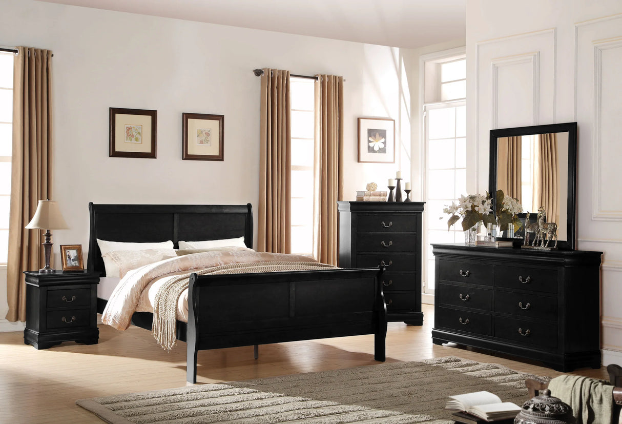 Eastern King Black Synthetic Wood Sleigh Bed Frame - Omega Lifestyles