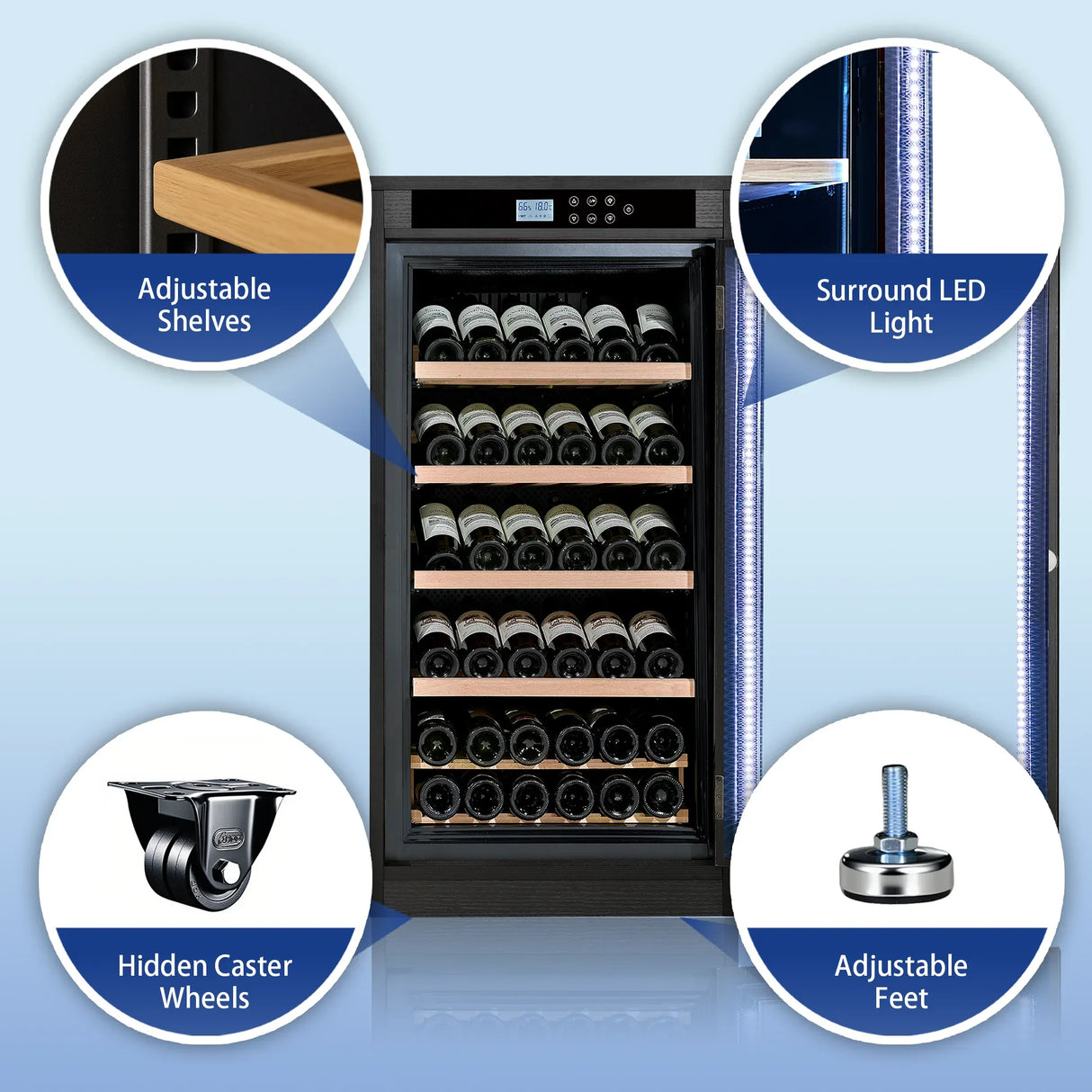 Black Wood Tempered Glass Wine Cooler With Touch Display - Omega Lifestyles