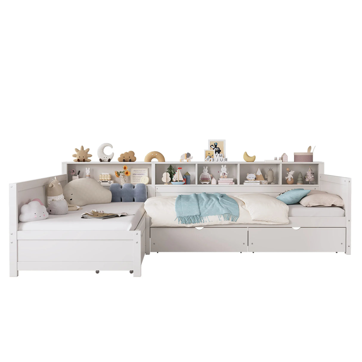 Twin Wood L-Shape Daybed With Storage Drawers - Omega Lifestyles