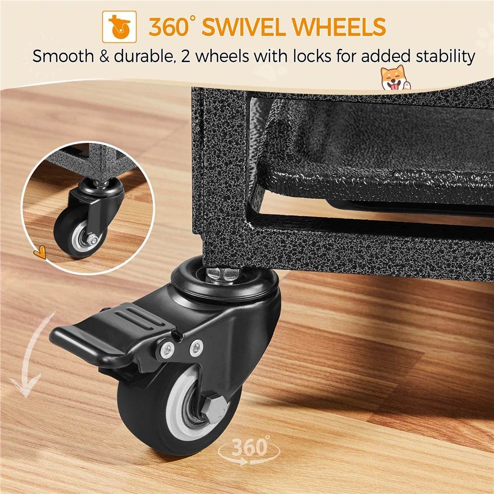 48-Inch Indestructible Rolling Dog Crate with Open-Top Design, Black