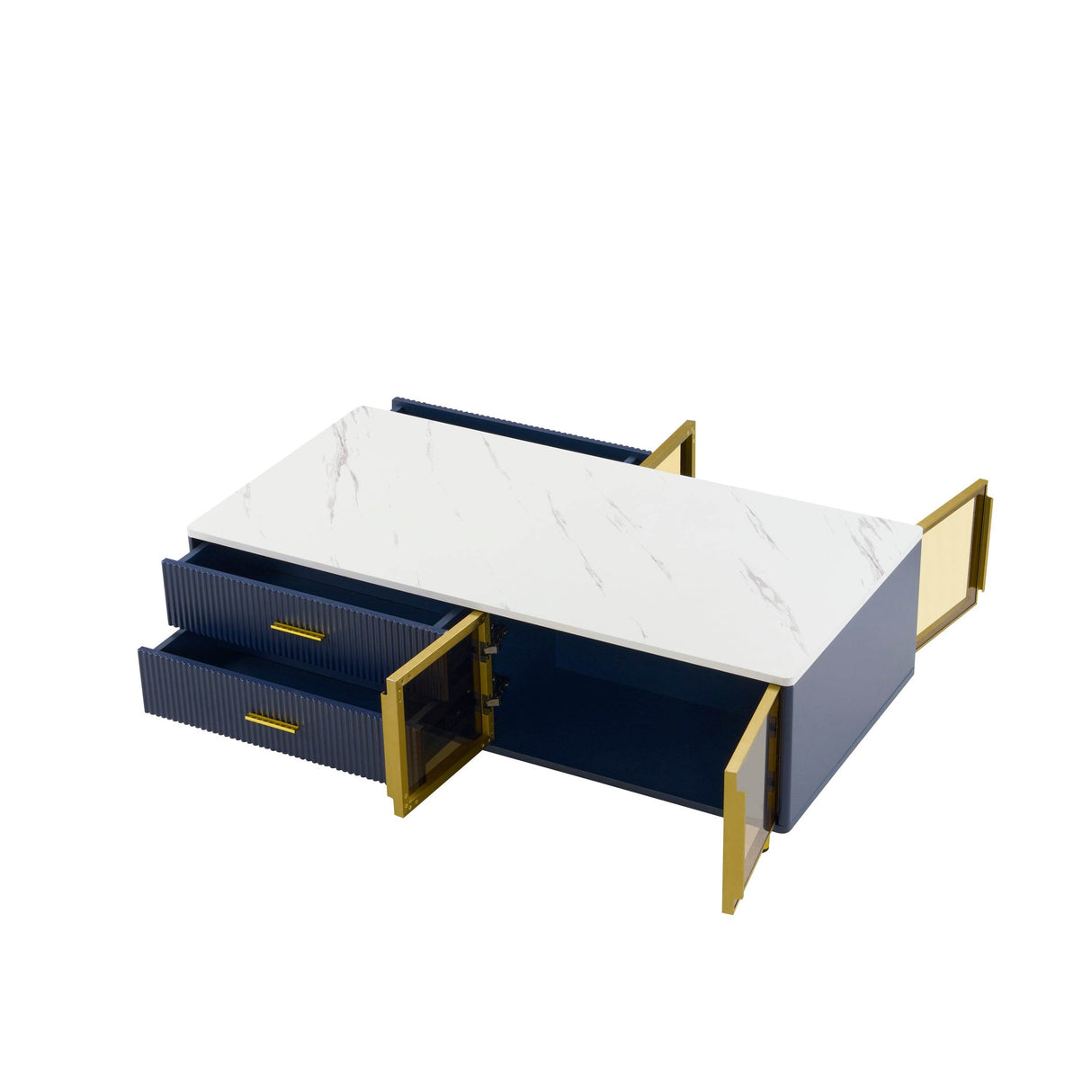 Modern Navy Blue MDF Coffee Table With Drawers Lighting - Sleep Galleria