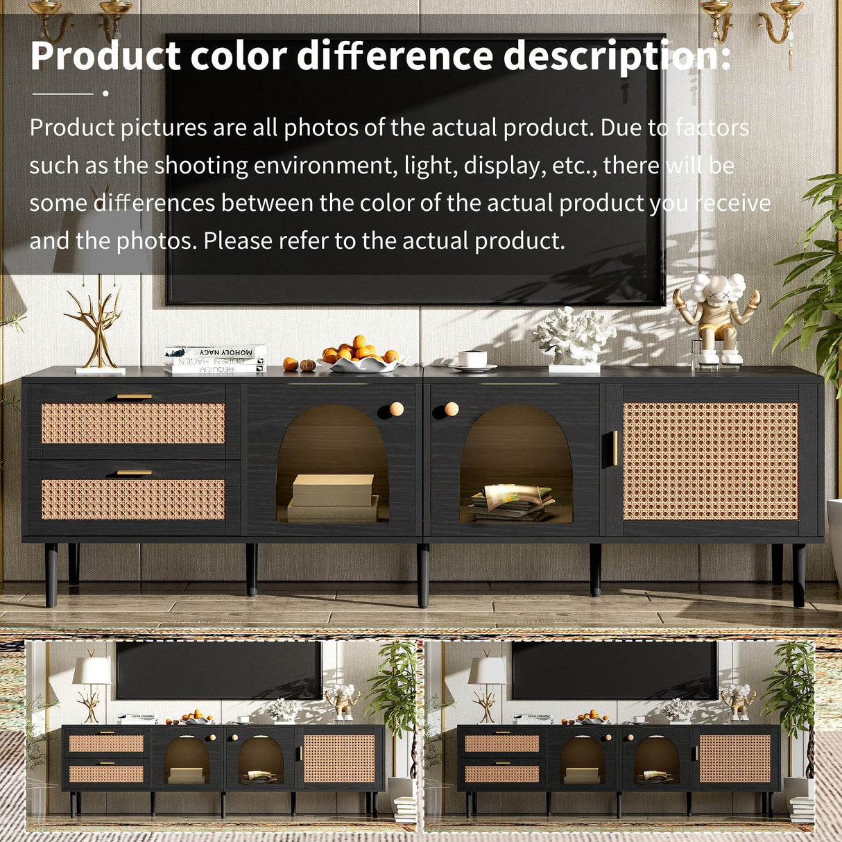 Modern Rattan-Inspired TV Stand With Storage Cabinets - Sleep Galleria