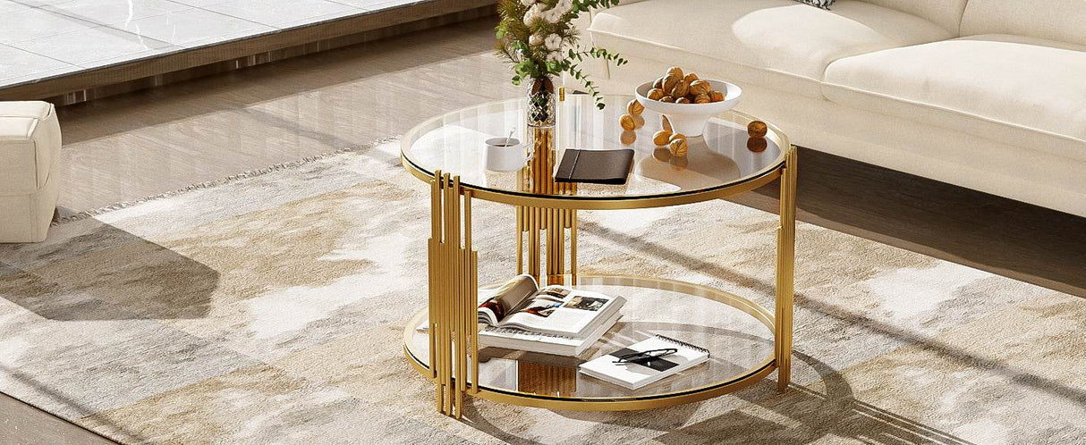 Modern Round Tempered Glass Coffee Table With Shelf - Sleep Galleria