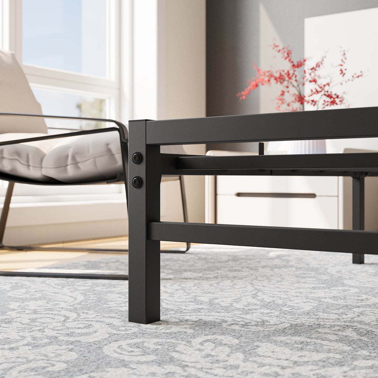 Queen Platform Bed Frame With Rustic Wood Headboard - Omega Lifestyles