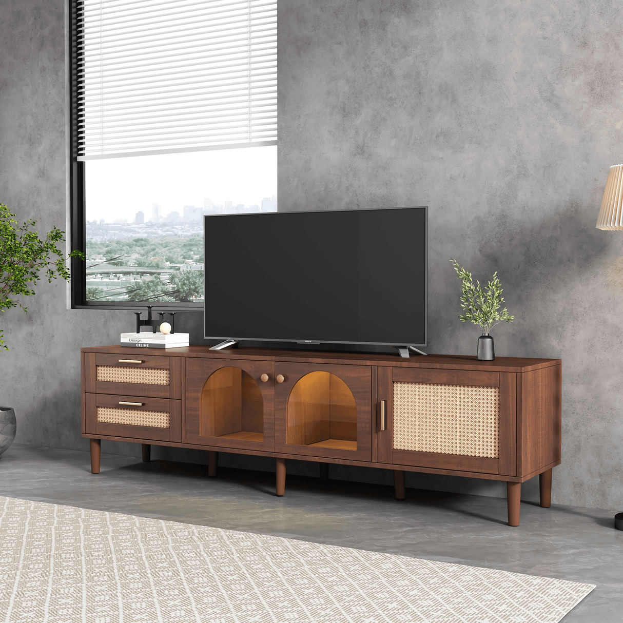 Rattan-Inspired Media Console TV Stand With Storage - Sleep Galleria