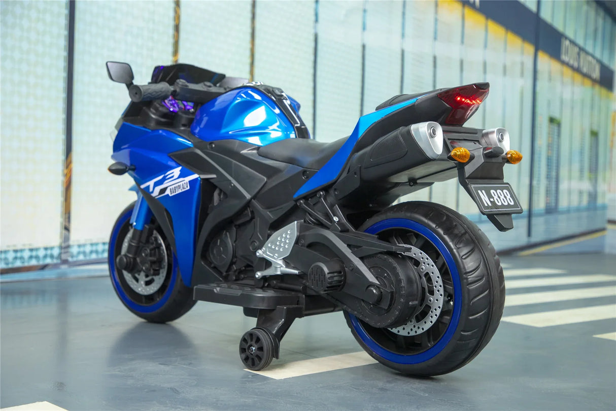 12V Kids Ride-On Motorcycle With Training Wheels and Lights - Omega Lifestyles