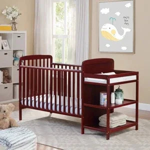 Solid Wood Cherry Crib With Attached Changing Table - Omega Lifestyles