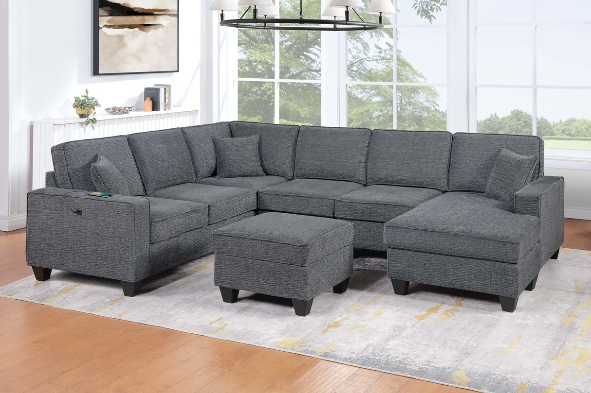 Contemporary 5-Piece Slate Gray Chenille Sectional Set