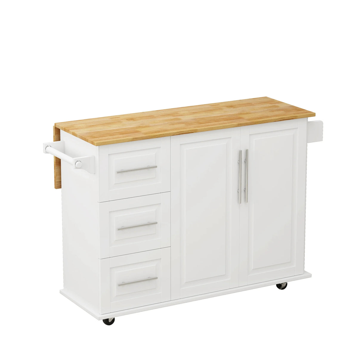 White Kitchen Island Cart With Storage Drawers And Wheels - Omega Lifestyles