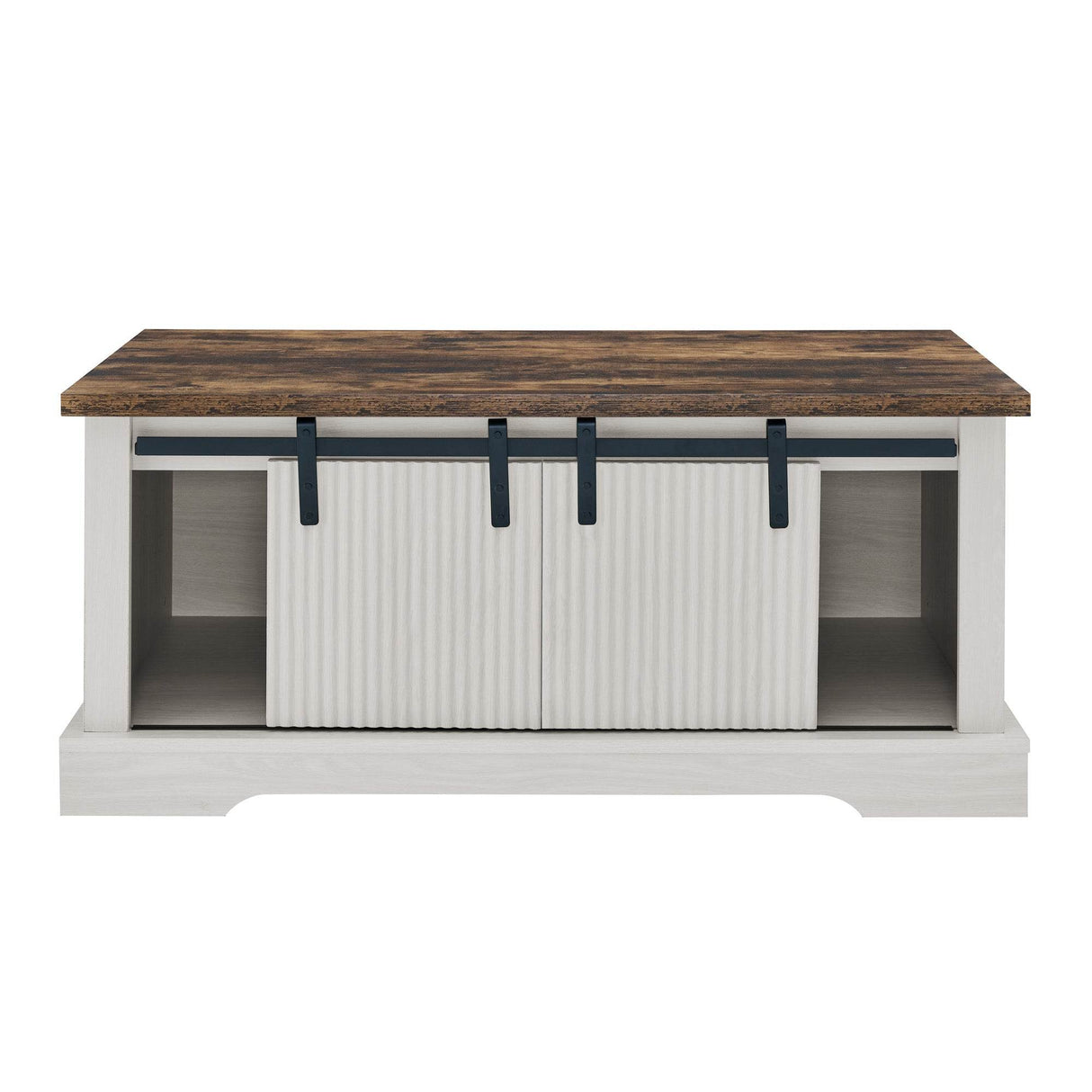 Rustic Sliding Barn Door Coffee Table With Storage - Omega Lifestyles