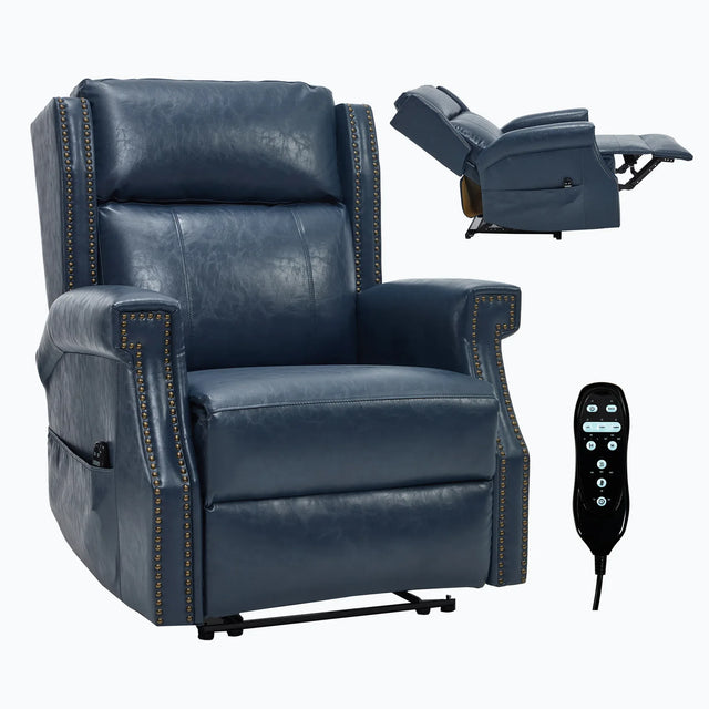 Blue Faux Leather Manual Recliner Chair With Massage Heat - Omega Lifestyles