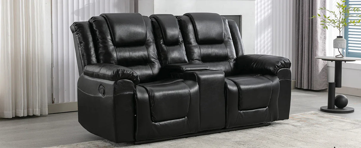 2-Seater Manual PU Leather Recliner Chair With Storage - Omega Lifestyles