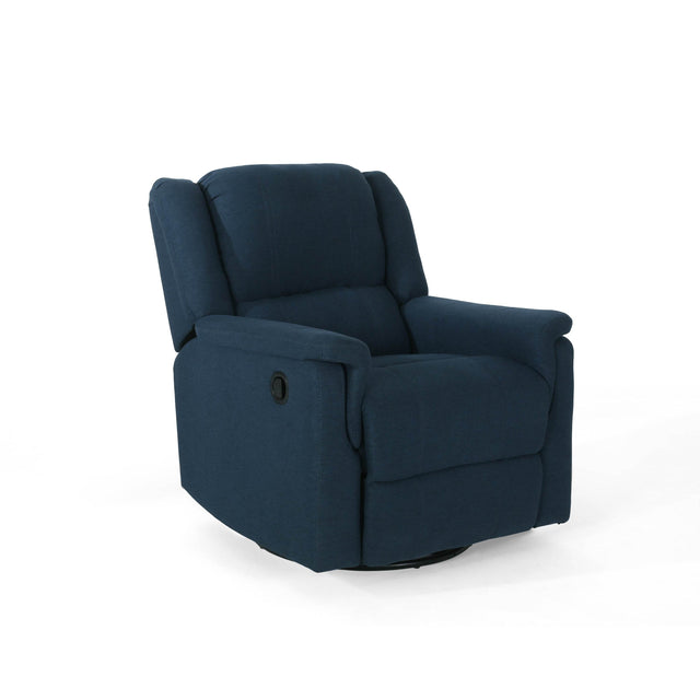 Contemporary Navy Blue Plush Fabric Swivel Glider Recliner - Omega Lifestyles