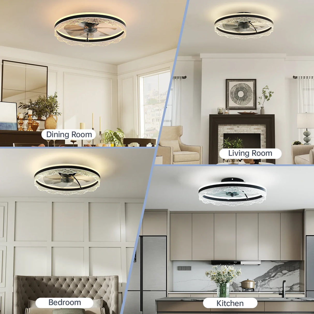 LED Crystal Flush Mount Quiet Ceiling Fan With Light - Omega Lifestyles