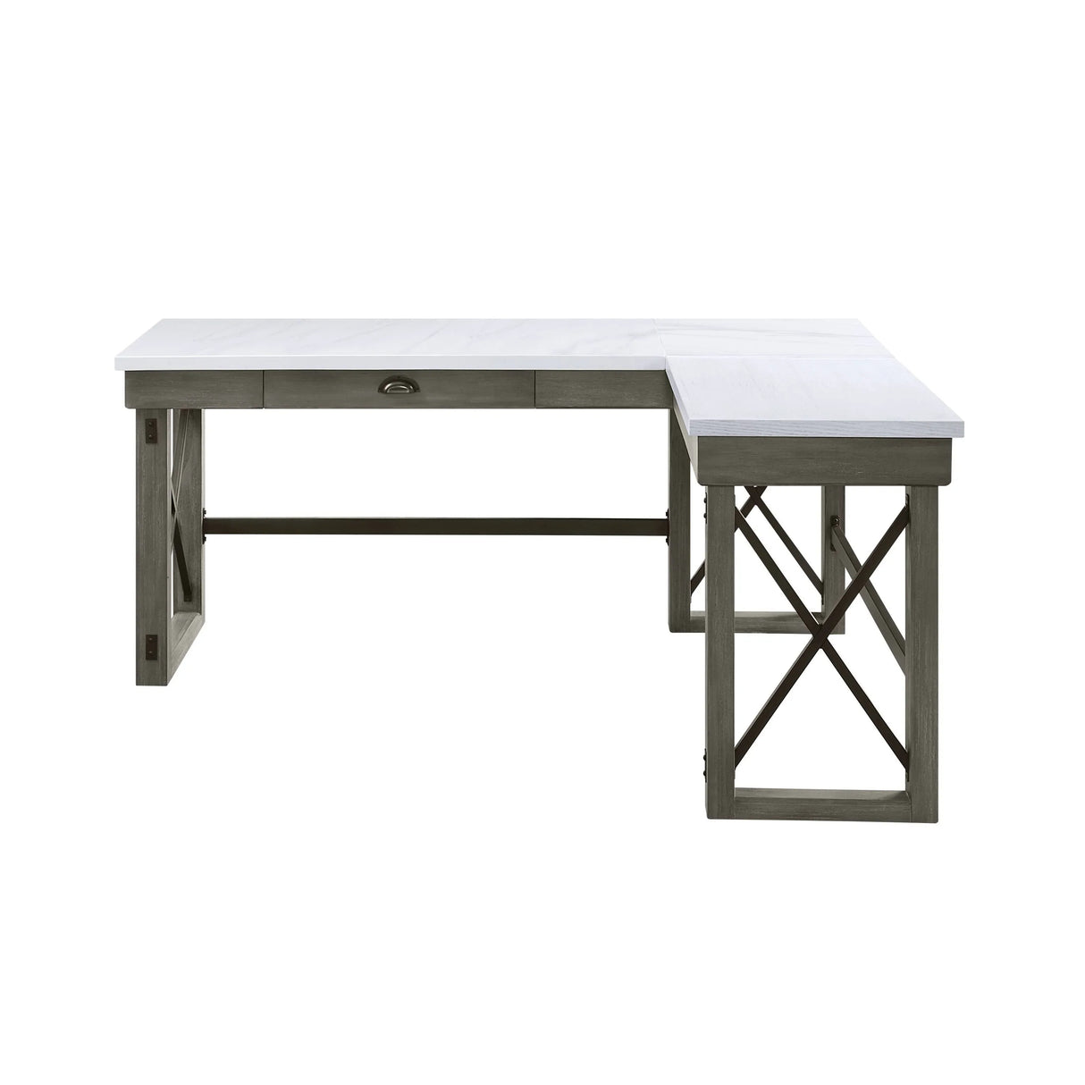 Marble Top Weathered Gray L-Shaped Lift-Top Writing Desk - Omega Lifestyles