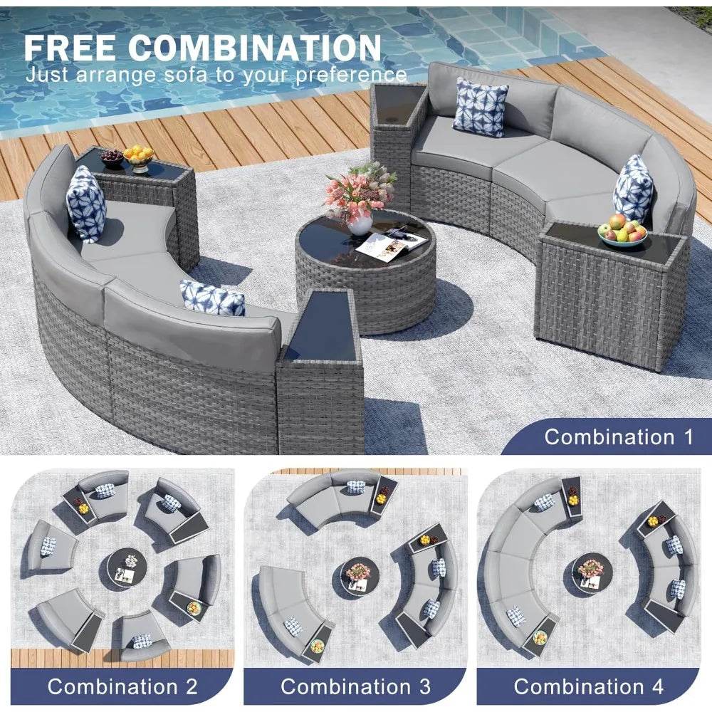 11-Piece Half Moon Outdoor Patio Rattan Furniture Set - Omega Lifestyles