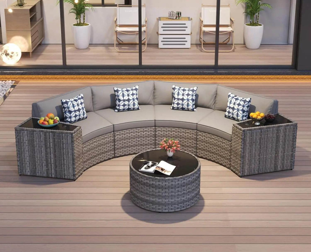 11-Piece Half Moon Outdoor Patio Rattan Furniture Set - Omega Lifestyles