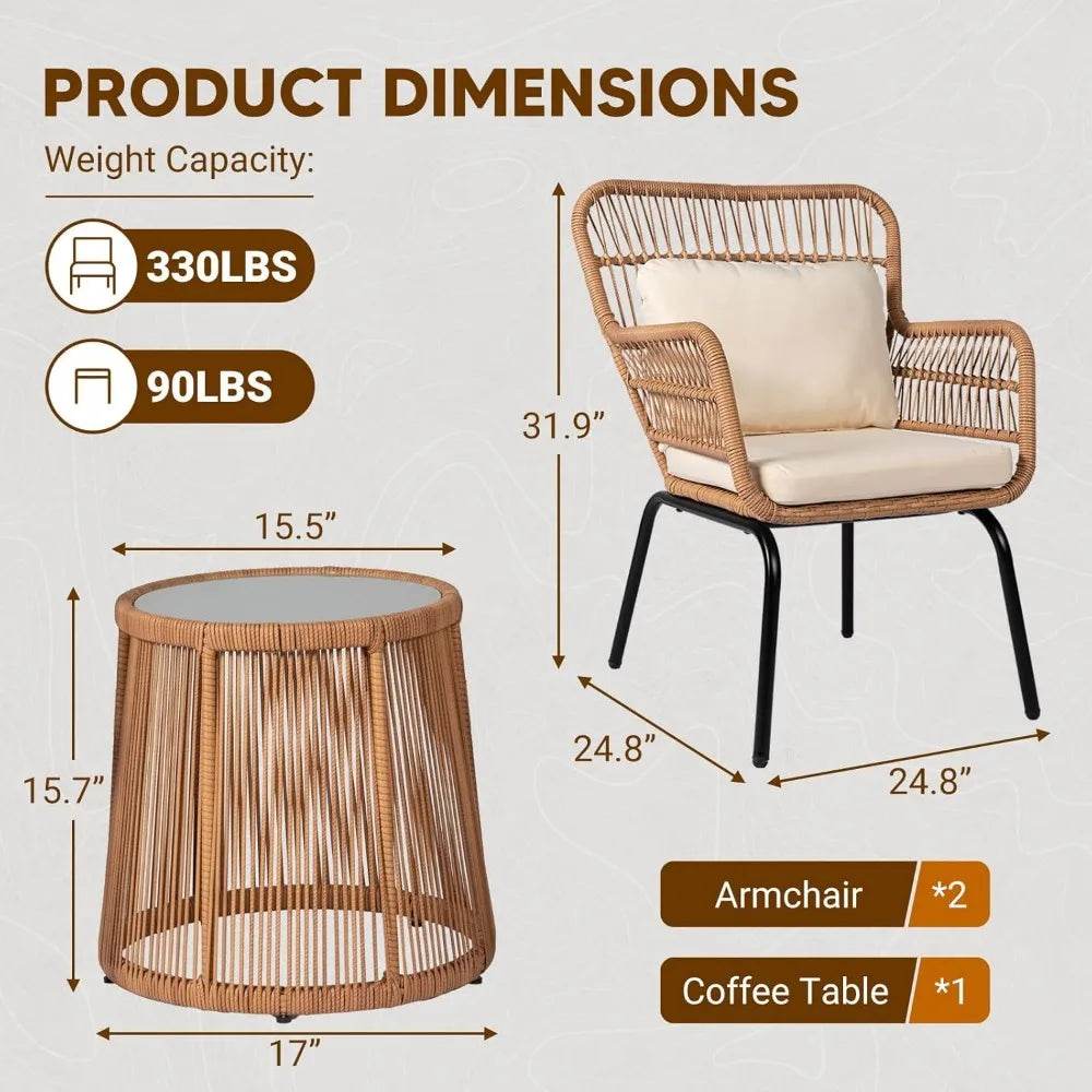 3-Piece Outdoor Wicker Patio Bistro Set With Cushions - Omega Lifestyles