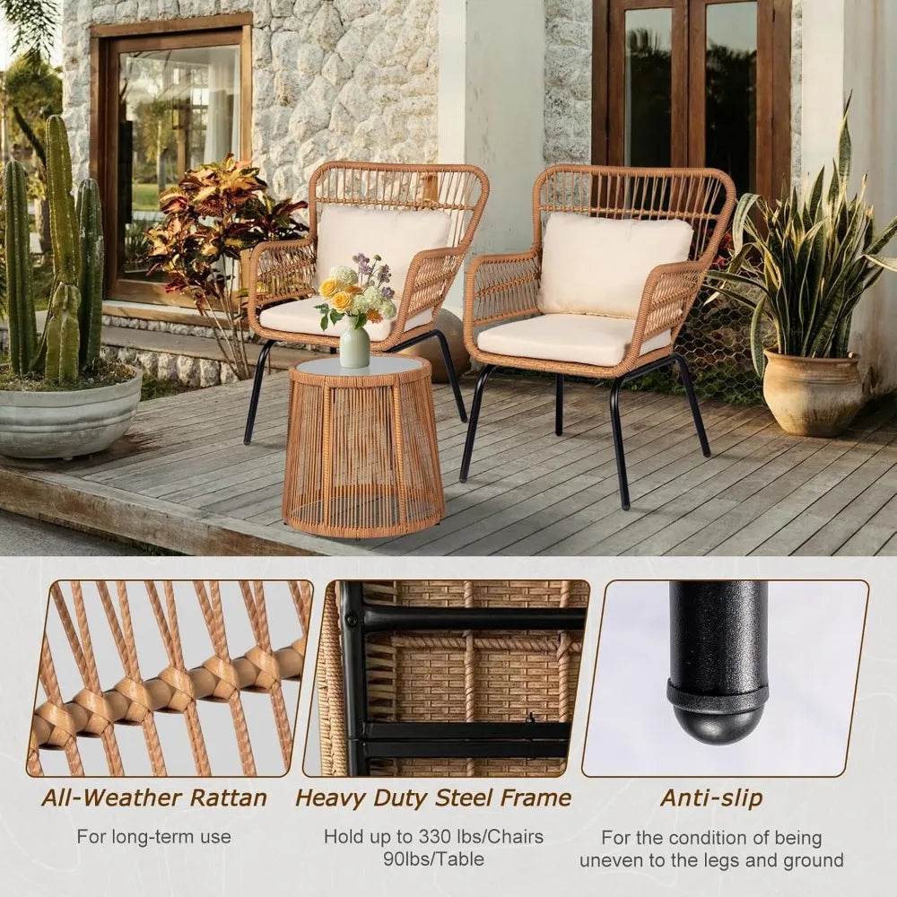 3-Piece Outdoor Wicker Patio Bistro Set With Cushions - Omega Lifestyles
