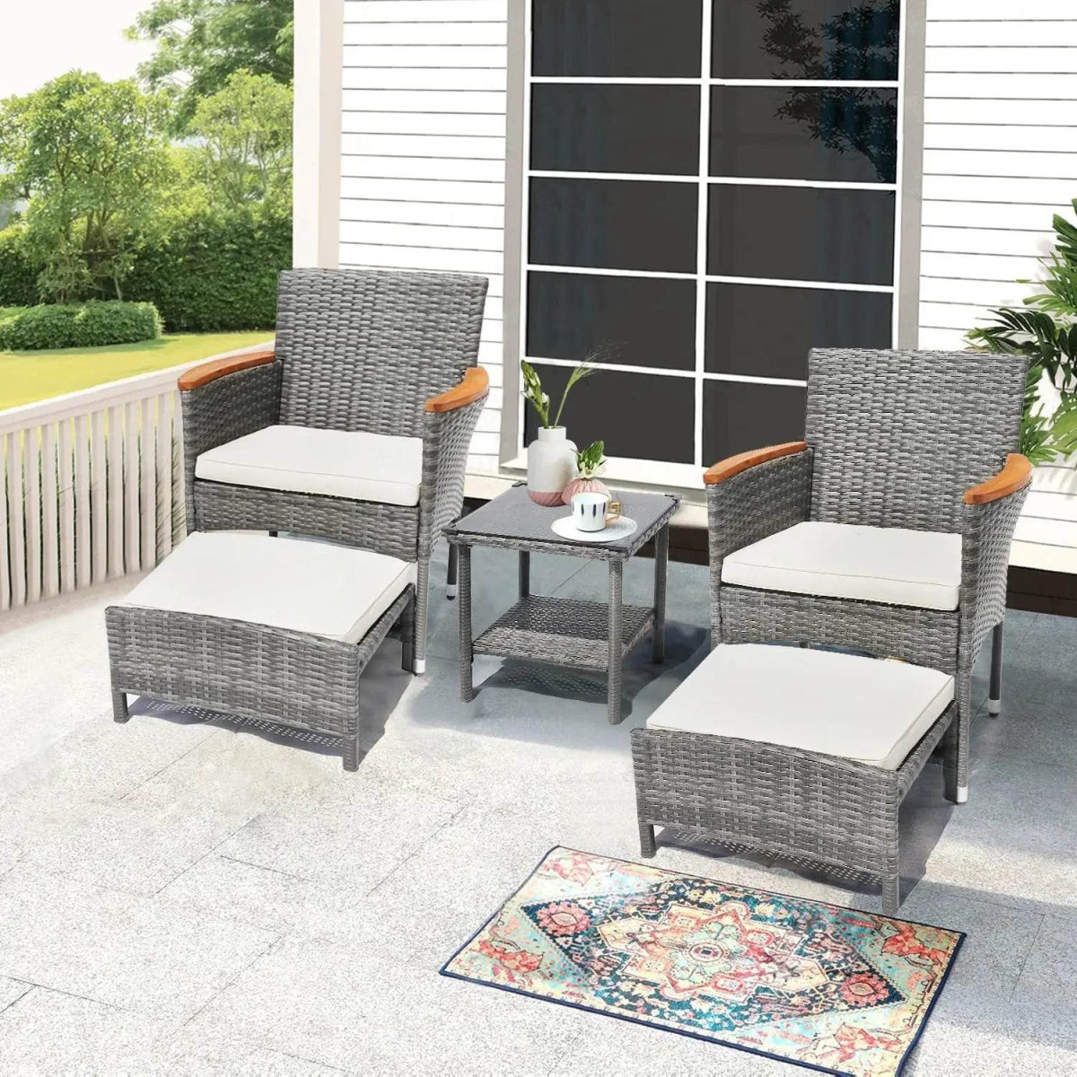 5-Piece Gray Wicker Outdoor Patio Furniture Set - Omega Lifestyles