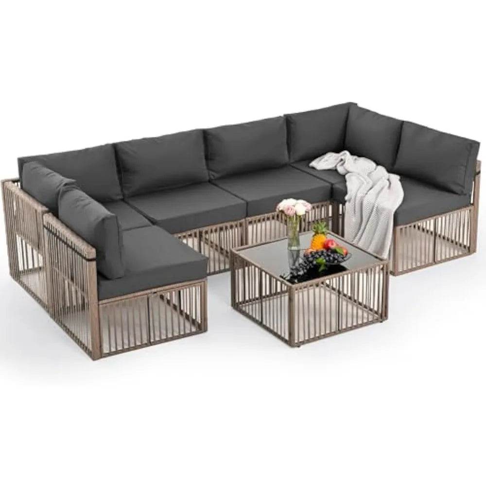 7-Piece All-Weather PE Rattan Outdoor Sectional Set - Omega Lifestyles