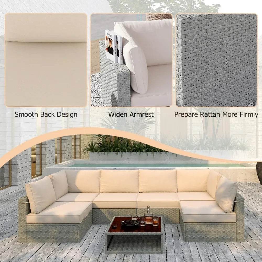 7-Piece All-Weather Wicker Patio Furniture Conversation Set - Omega Lifestyles