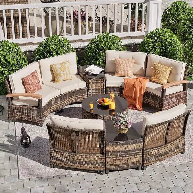 9-Piece Half-Moon Outdoor Patio Furniture Set - Omega Lifestyles
