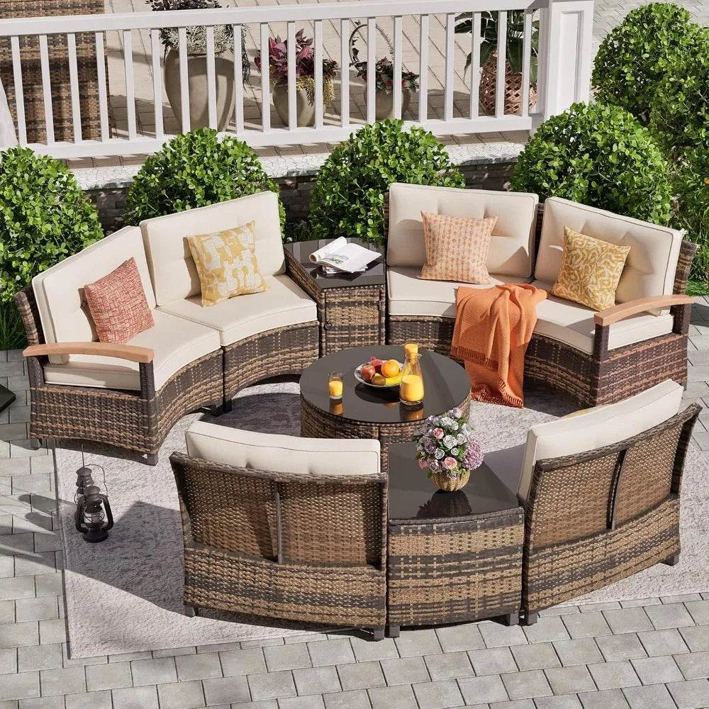 9-Piece Half-Moon Outdoor Patio Furniture Set - Omega Lifestyles