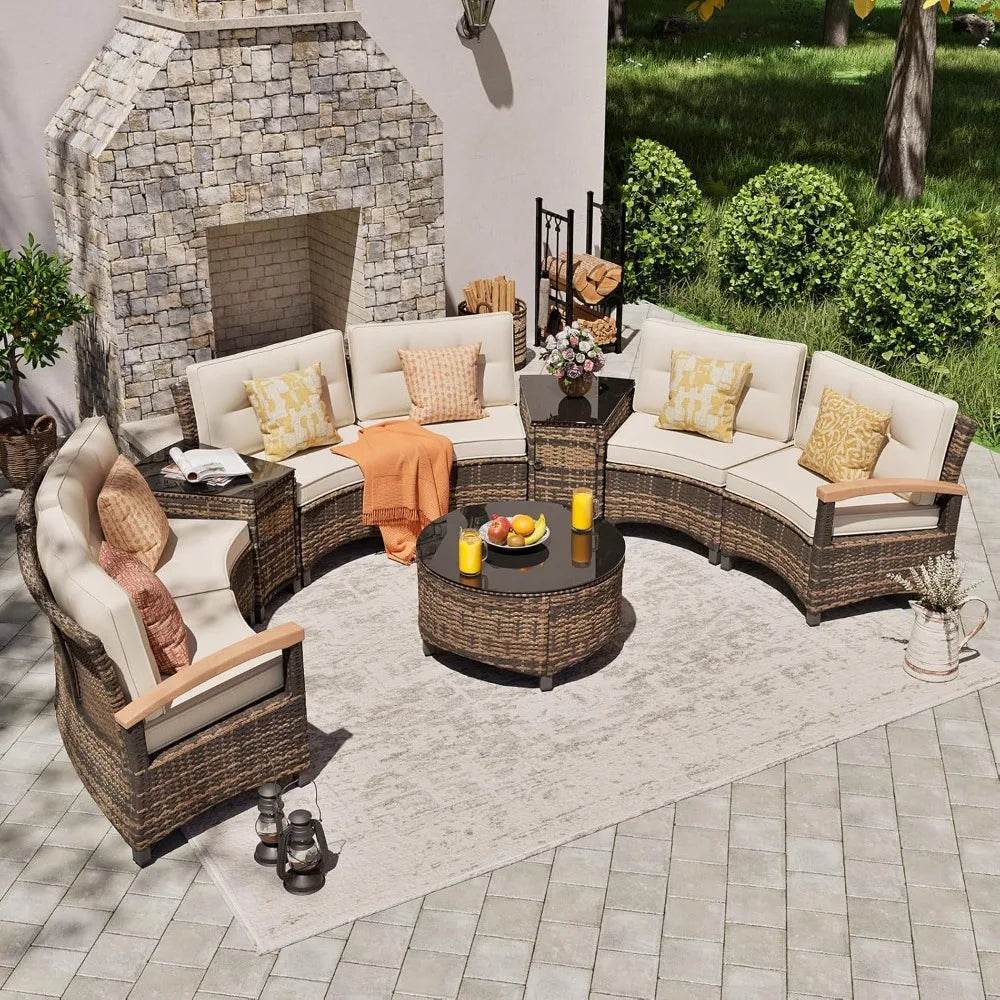 9-Piece Half-Moon Outdoor Patio Furniture Set - Omega Lifestyles