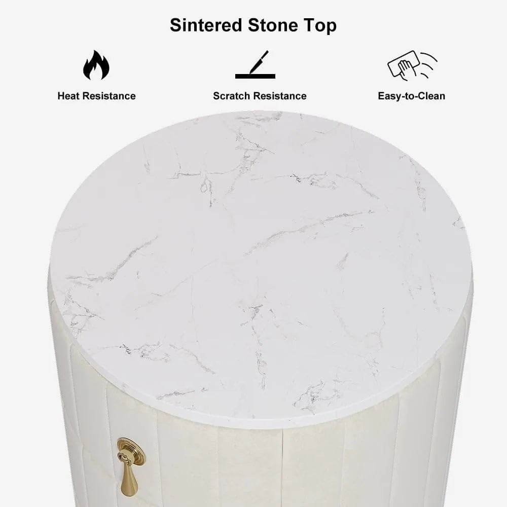 Modern Velvet Upholstered Nightstand With Stone Top - Omega Lifestyles