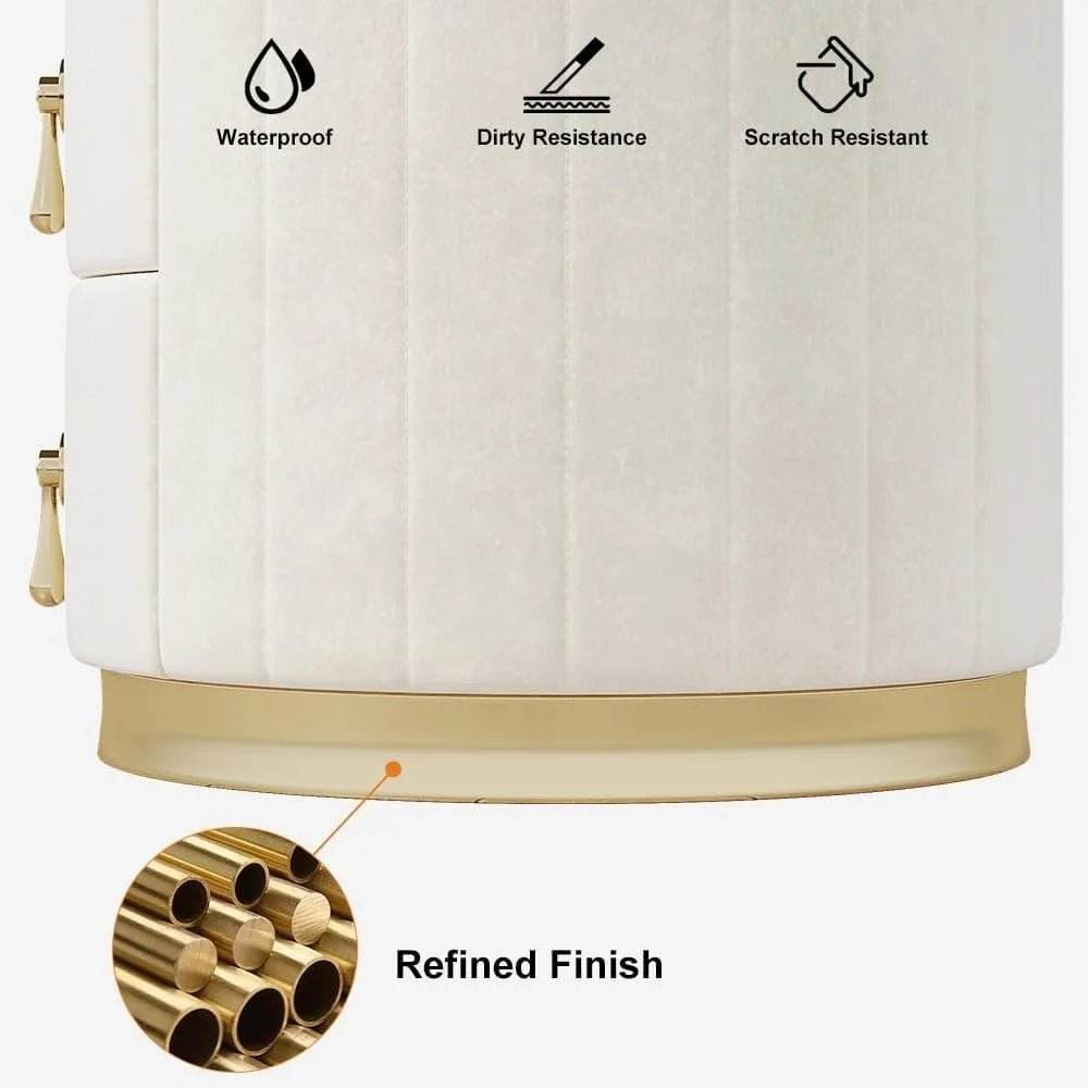 Modern Velvet Upholstered Nightstand With Stone Top - Omega Lifestyles