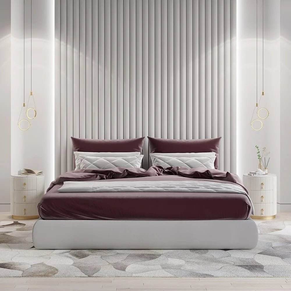 Modern Velvet Upholstered Nightstand With Stone Top - Omega Lifestyles