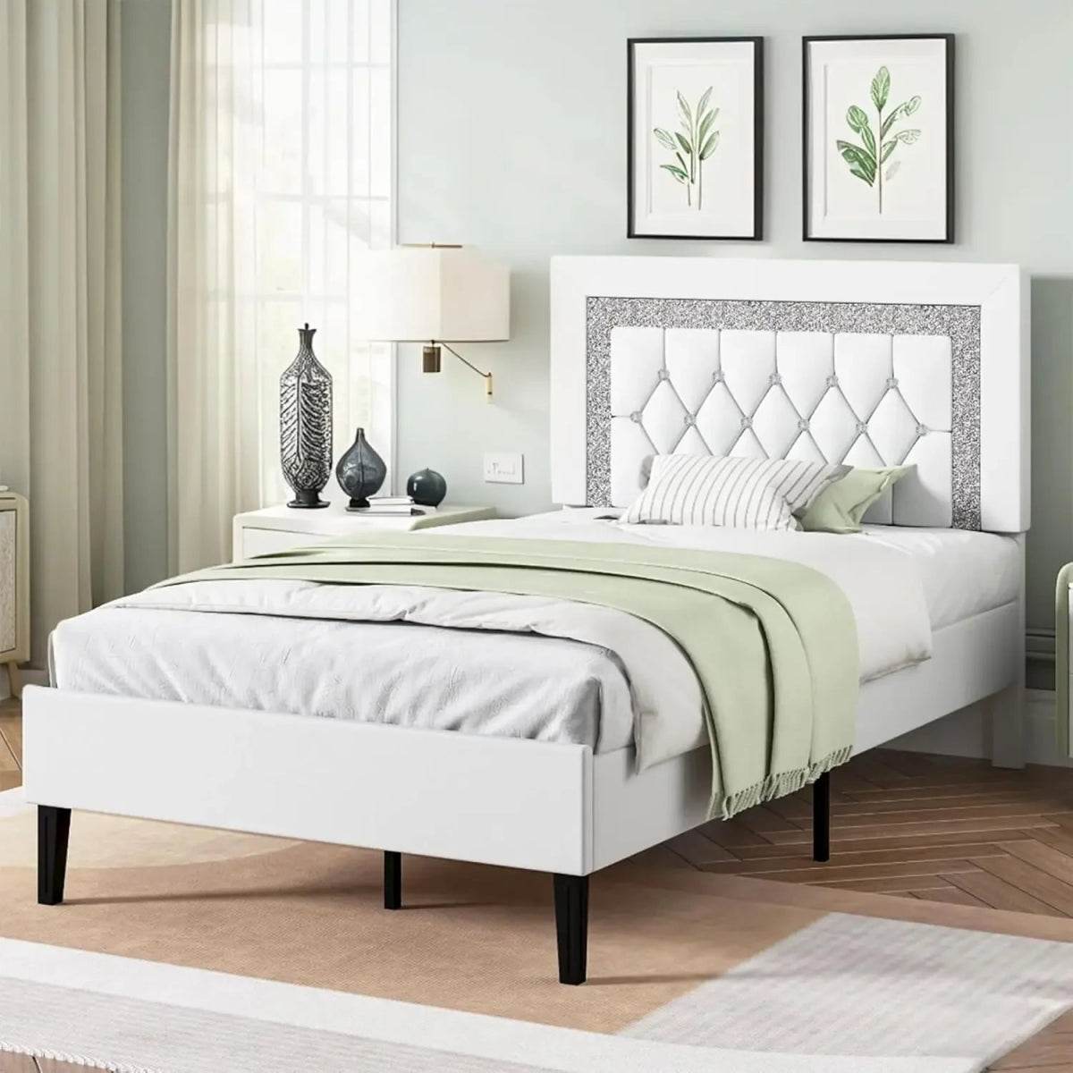 Upholstered Platform Bed Frame With Tufted Headboard - Omega Lifestyles