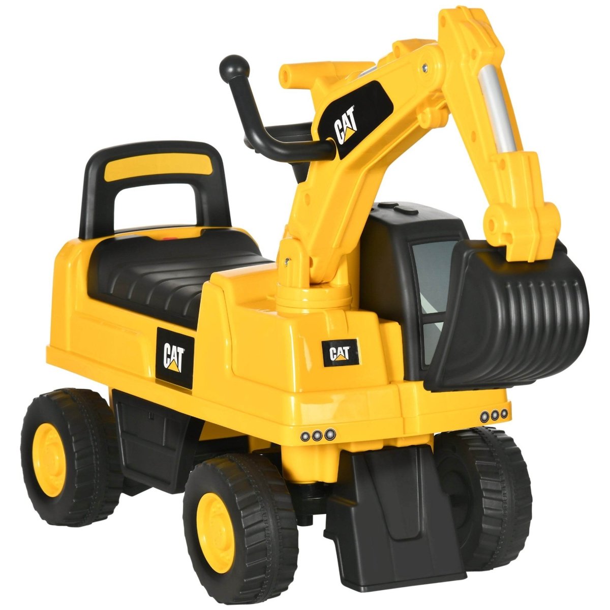 CAT Licensed Kids Ride - On Excavator Toy With Shovel And Storage - Aosom - Omega Lifestyles