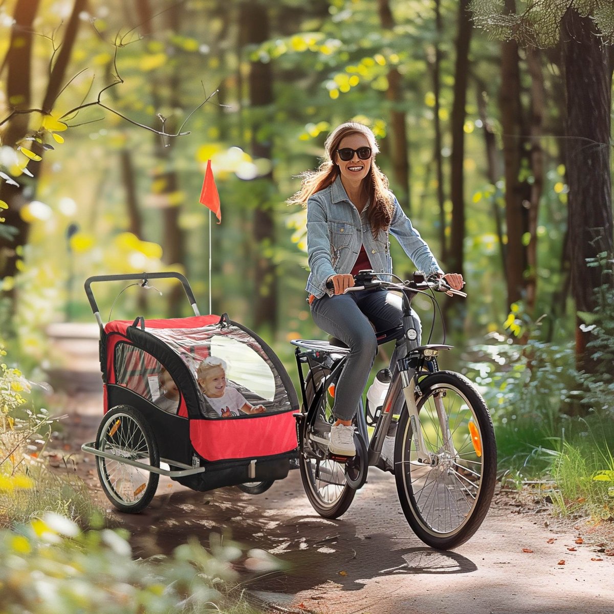 Kids Two - Seat Aluminum Bike Trailer With Safety Harness - Aosom - Omega Lifestyles