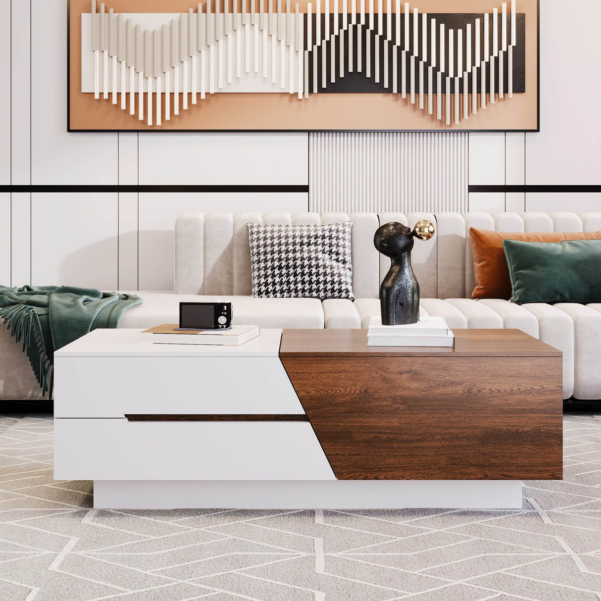 Modern Extendable Sliding Top White Walnut Coffee Table - Sleep Galleria