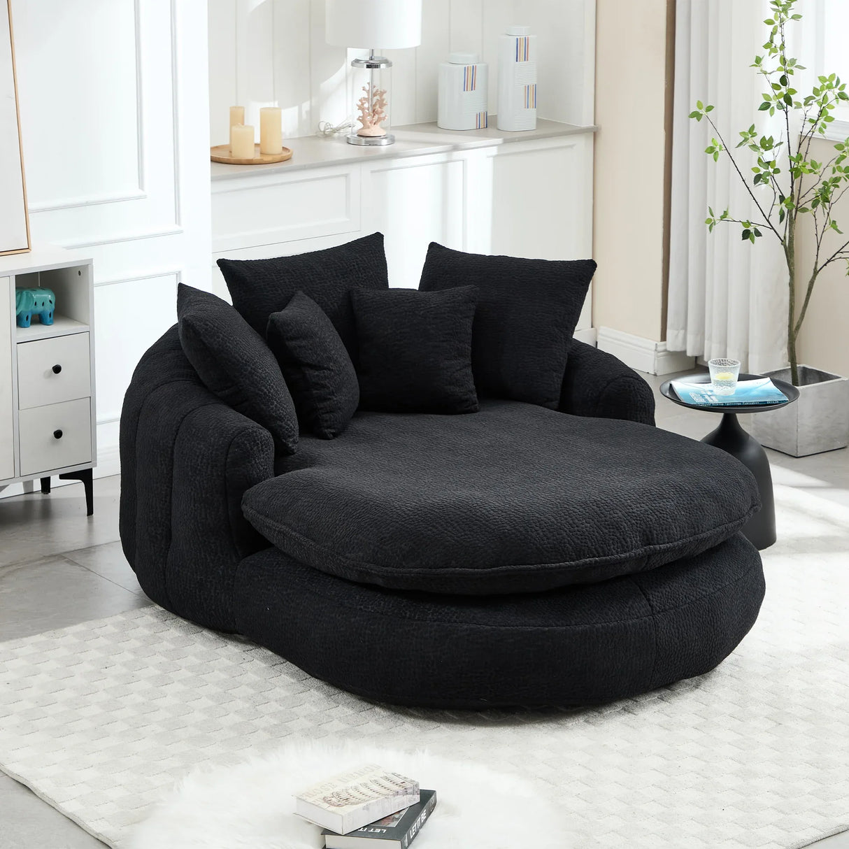 Oversized Chenille Memory Foam Bean Bag Sofa With Pillows - Omega Lifestyles