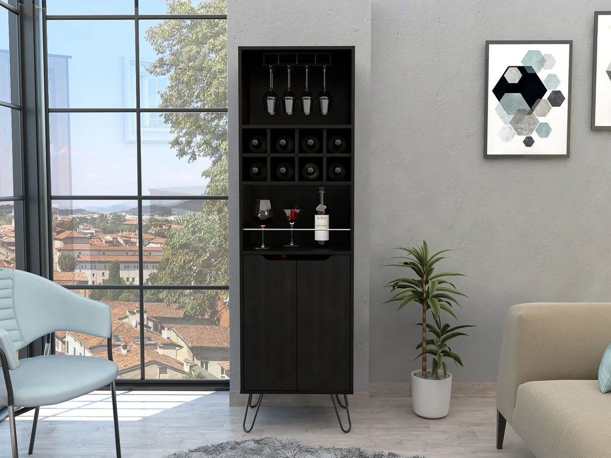 Modern Black Particle Board Bar Cabinet With Shelves - Omega Lifestyles