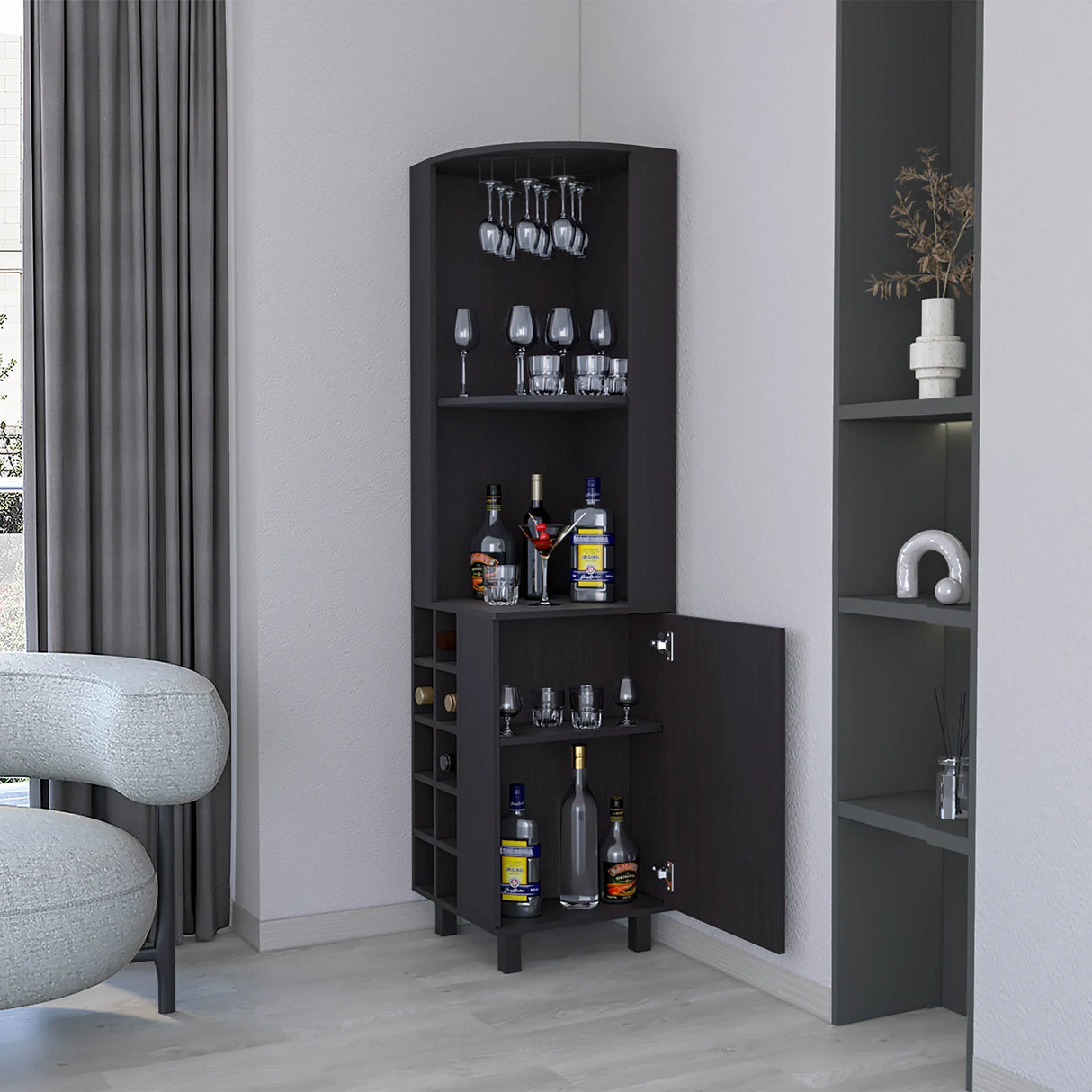 Leah Corner Bar Cabinet With Wine Rack Storage - Omega Lifestyles