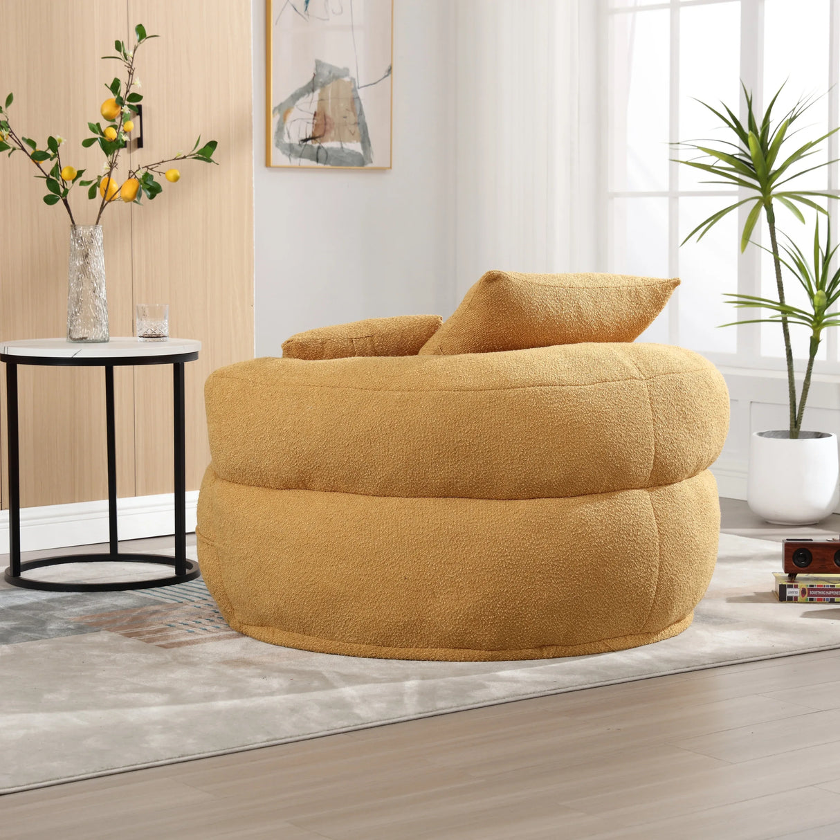 Modern Chenille Circular Sleeper Sofa With Throw Pillows - Omega Lifestyles
