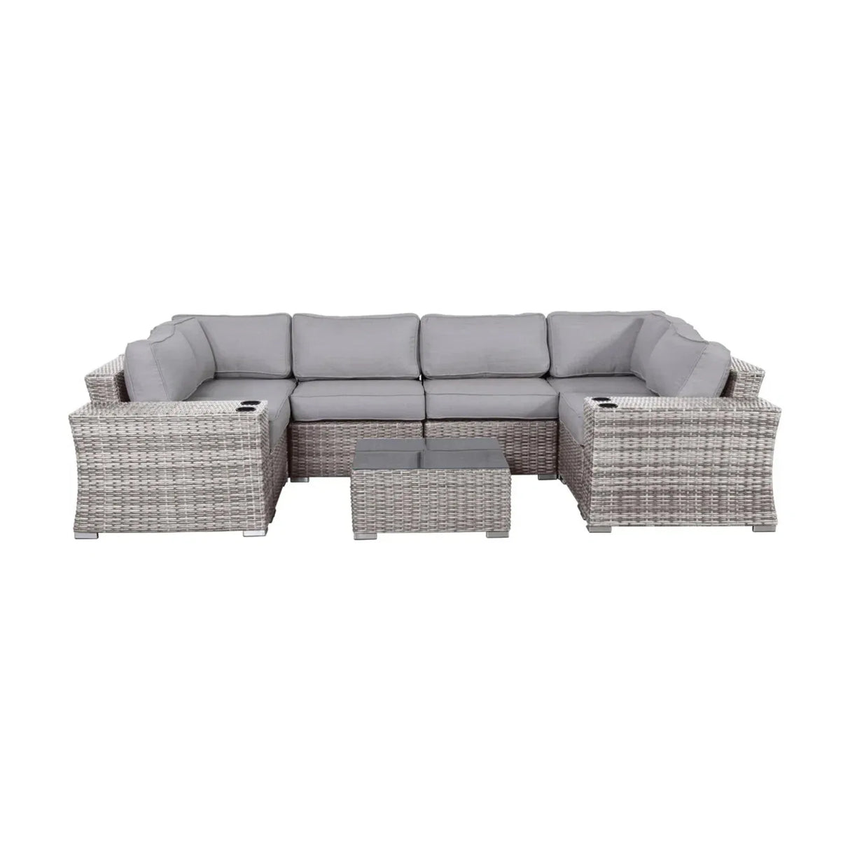 Coastal Gray 9-Piece Wicker Patio Seating Set With Cushions - Omega Lifestyles