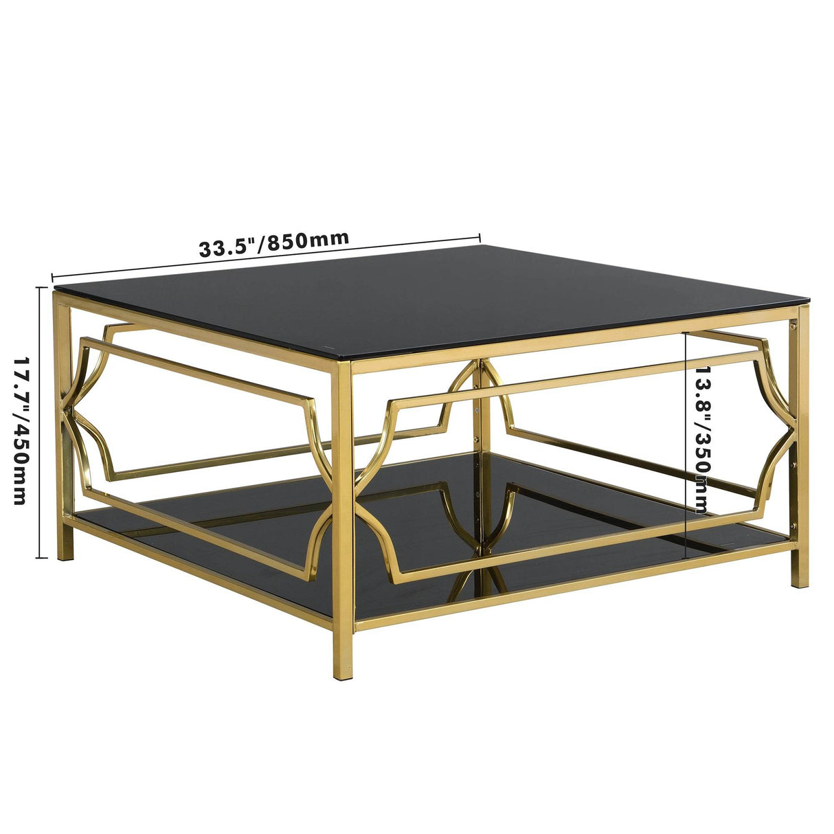Modern Square Glass Coffee Table With Gold Metal Frame - Sleep Galleria