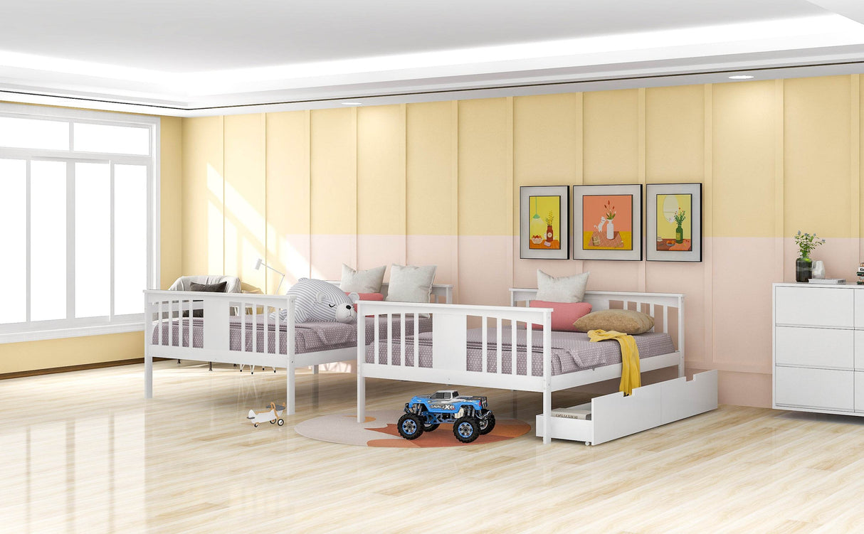 Full Over Full Solid Wood Bunk Bed With Drawers - Omega Lifestyles