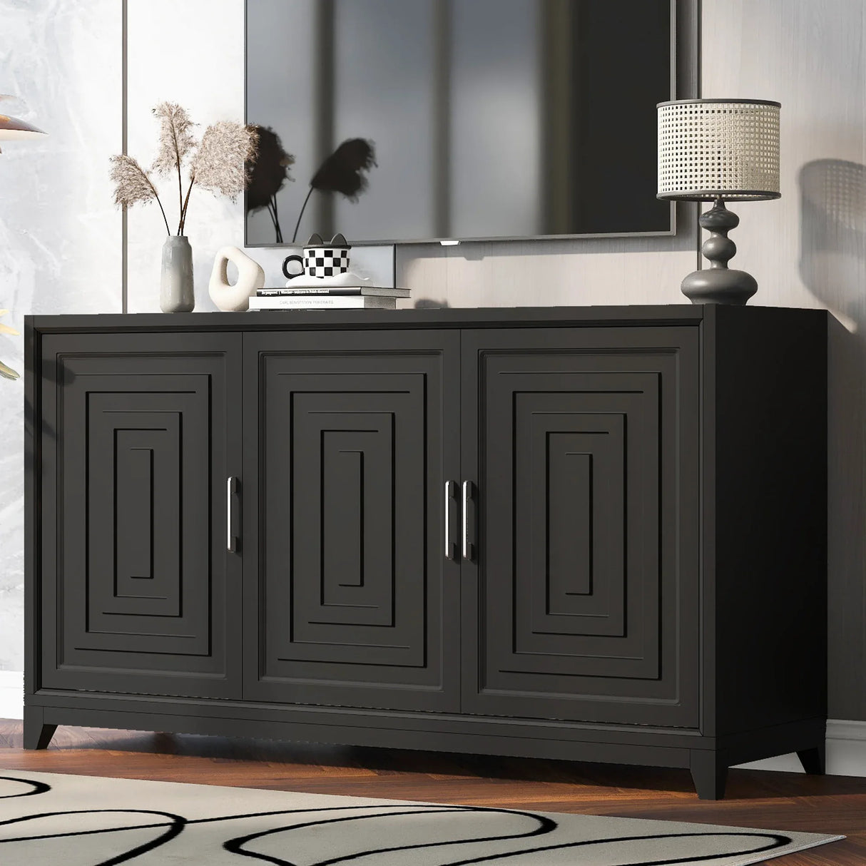 Modern Black Particle Board MDF TV Stand Cabinet - Omega Lifestyles