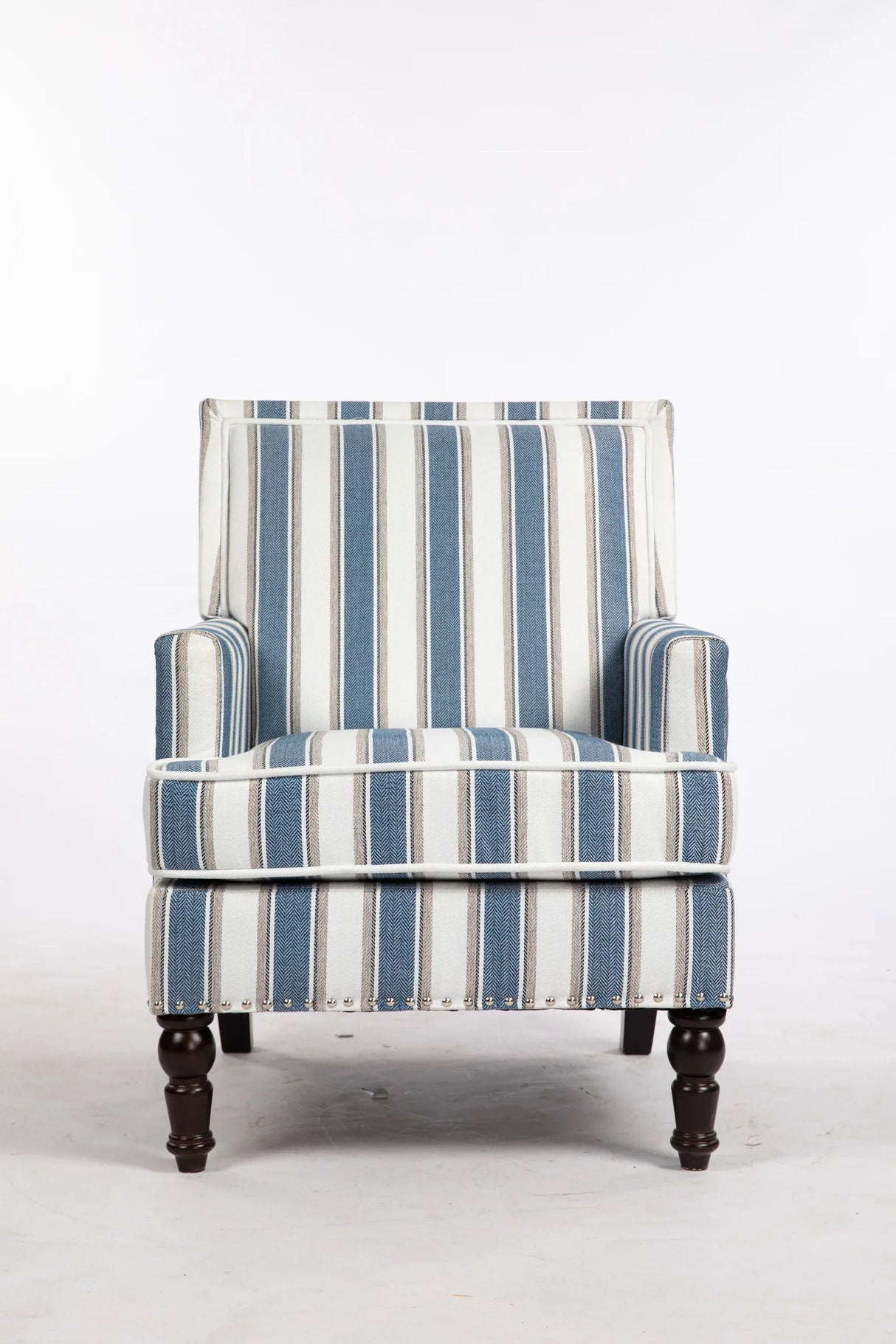 Vintage Blue White Striped Upholstered Accent Chair - Omega Lifestyles